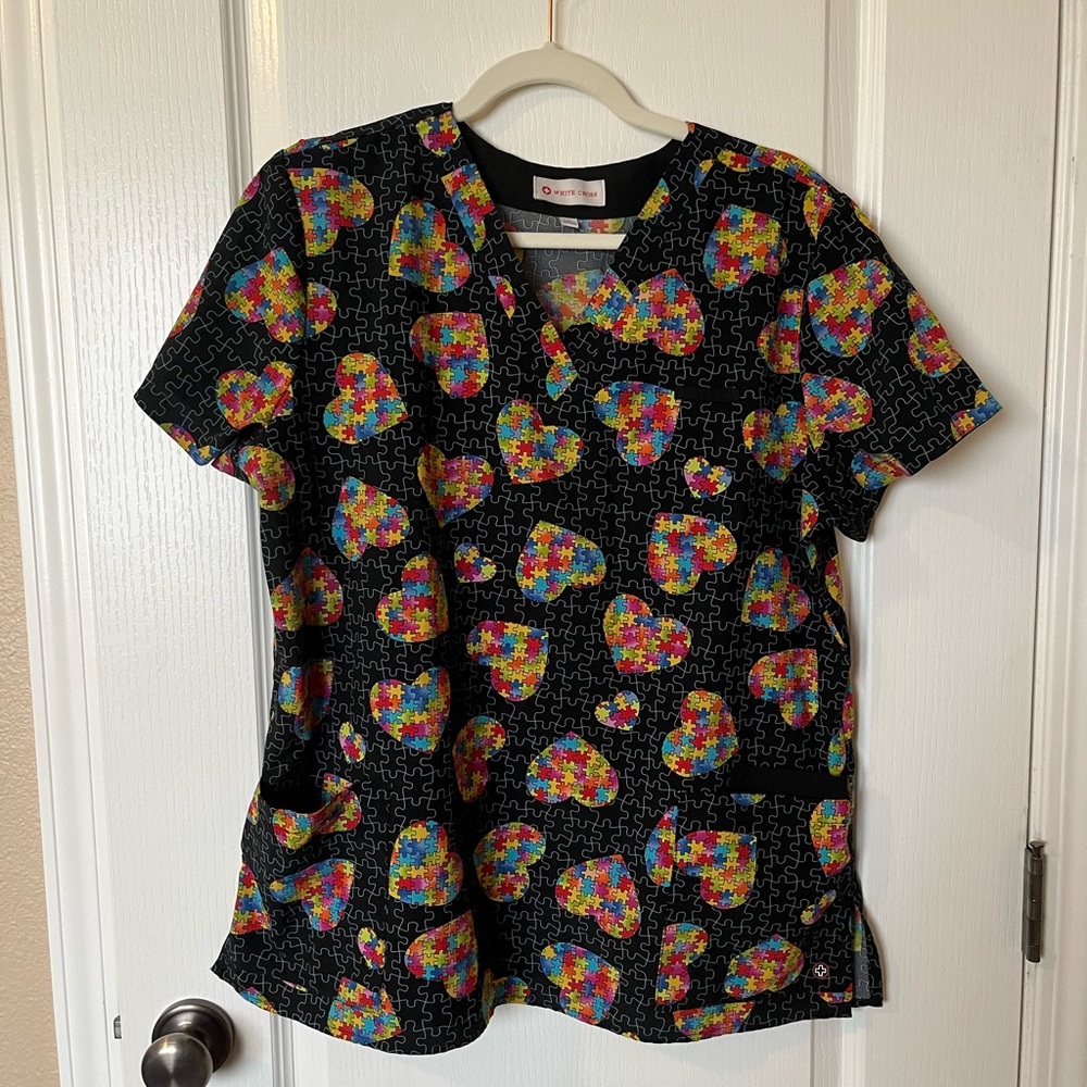 Autism Awareness Puzzle Heart Scrub Top